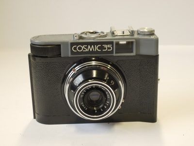 Lomo Cosmic 35 black & grey coloured 35mm camera with 40mm f4 T-43 lens, ER case, Instructions & original box
