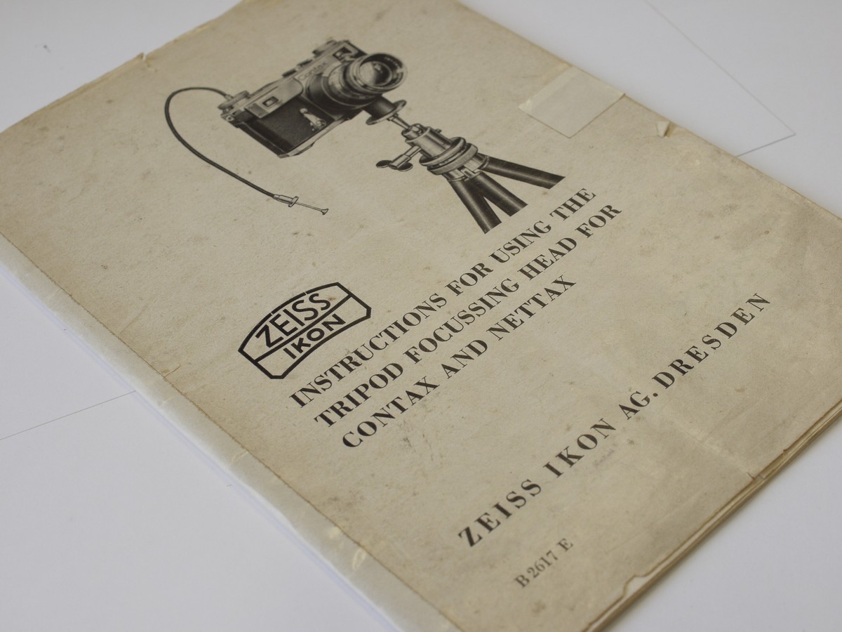 mwclassiccameras-20230428-275 Zeiss Ikon "Instructions for using the tripod focussing head for Contax & Nettax" c1938. 24 pages in English
