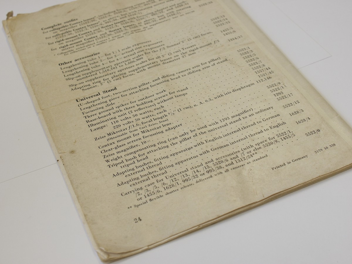 mwclassiccameras-20230428-277 Zeiss Ikon "Instructions for using the tripod focussing head for Contax & Nettax" c1938. 24 pages in English