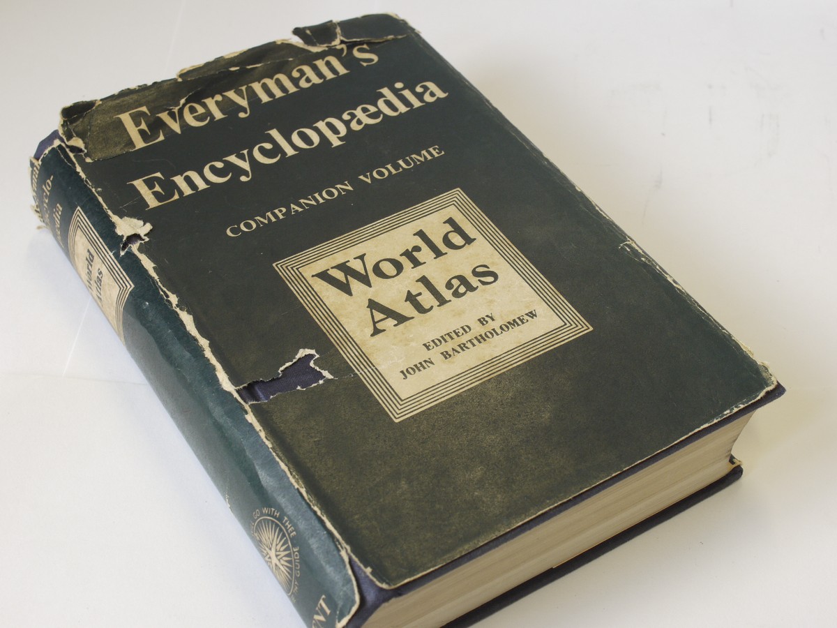 mwclassiccameras-20230505-176 World Atlas, Everyman's Encyclopaedia - Companion Volume, book Edited by John Bartholomew c1951. Hardbound with dust cover. 410 pages in English