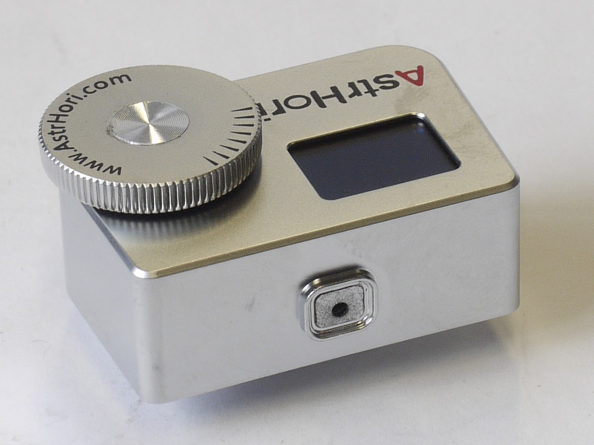 mwclassiccameras-20230526-273 AstrHori AH-M1 small shoe mounting CDS Exposure Meter, chrome, with USB charger & makers box