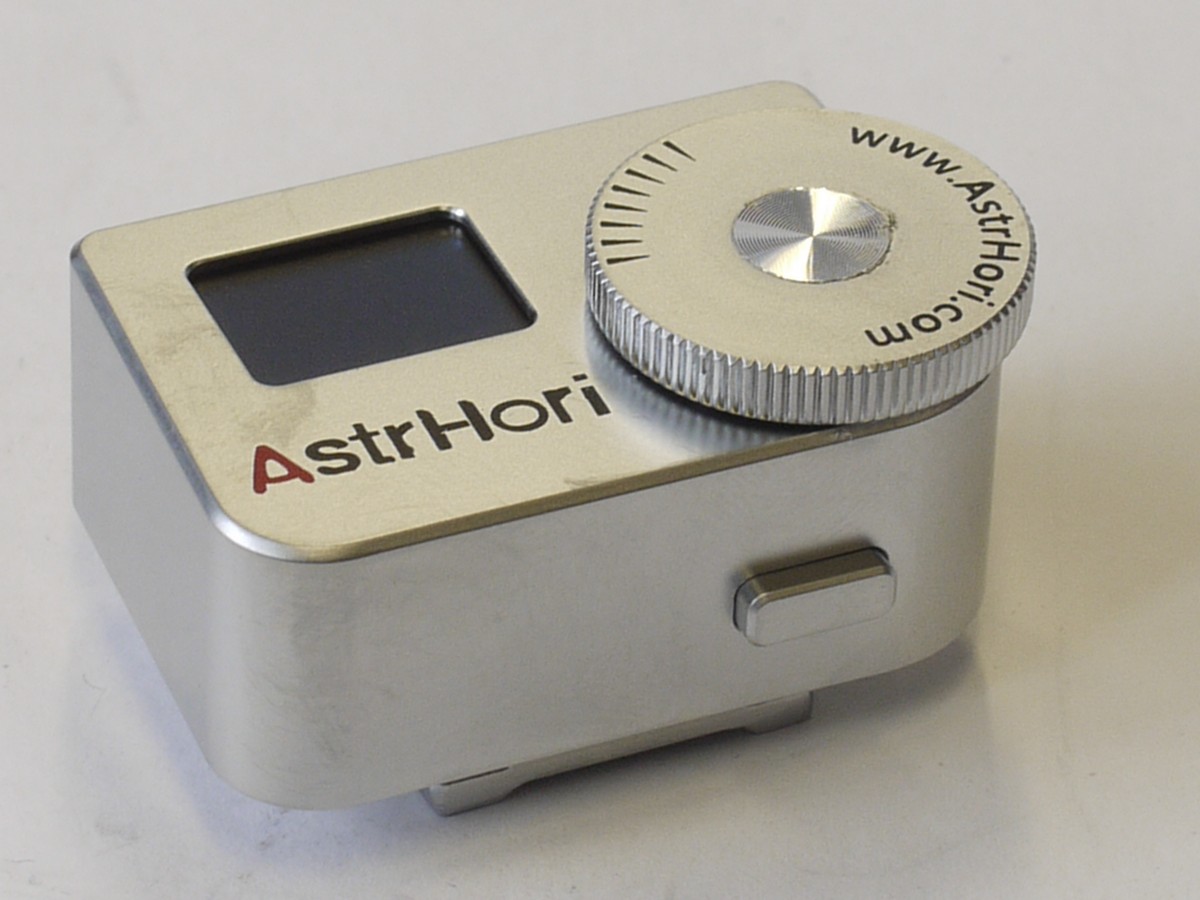 mwclassiccameras-20230526-274 AstrHori AH-M1 small shoe mounting CDS Exposure Meter, chrome, with USB charger & makers box