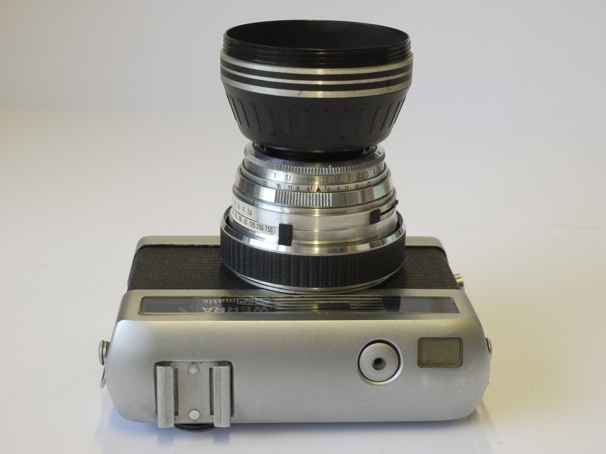 mwclassiccameras-20230602-100 Werra Matic 35mm selenium metered coupled rangefinder camera with 50mm f2.8 Tessar interchangeable lens, complete with reversible lens hood & cap