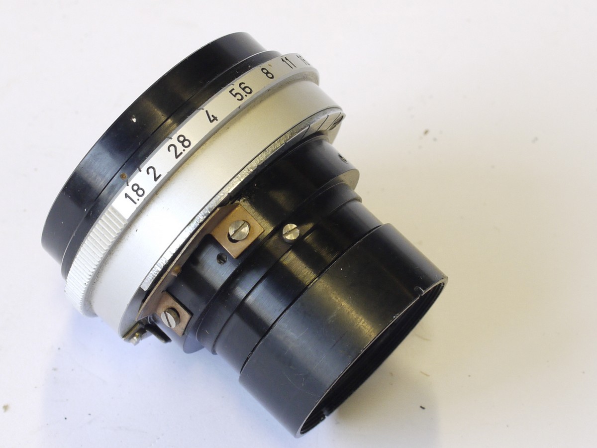 mwclassiccameras-20230707-118 Canon 50mm f1.8 black lens only, with Iris Diaphragm. Originally an L39 RF coupled Canon/Leica lens, but now missing its barrel/mount