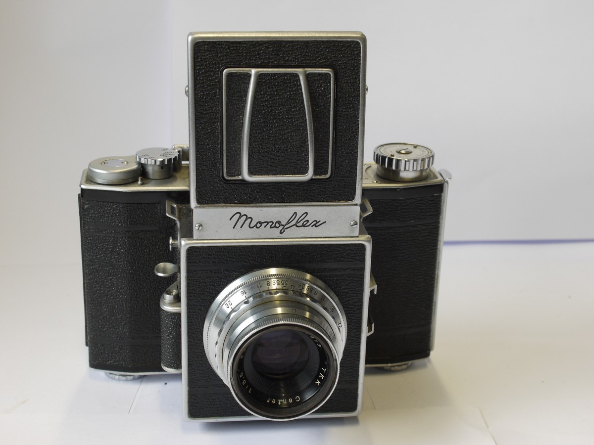 mwclassiccameras-20230804-21 Taiyodo Koki Monoflex 6x6 on 120 rigid type camera with waist-level finder + TKK 75mm f3.5 Canter interchangeable screw mount lens. Early Japanese 6x6 SLR - VERY RARE, NO REFERENCE FOUND OF THIS CAMERA