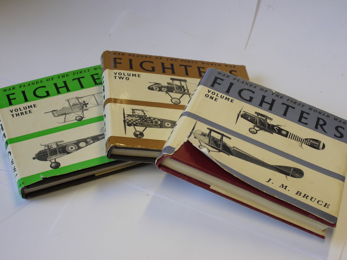 mwclassiccameras-20230811-103 Set of Three small books - "War Planes of the First World War - Fighters, Voliumes 1, 2 & 3 by J M Bruce c1965, 68 & 69. Hardback with dust covers