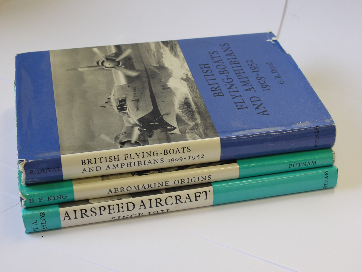 mwclassiccameras-20230811-91 Set of Three Putnam Publication books - "British Flying-Boats & Amphibians 1909-1952", "Aeromarine Origins" & "Airspeed Aircraft since 1931" c1966 & 1970. Hardback with dust covers