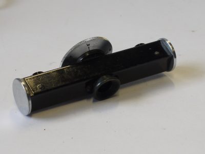 Pullin medium length base shoe rangefinder, black with chrome wheel. Scale in feet. Copy of Leica Rangefinder