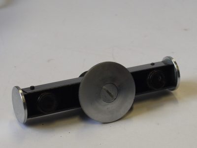 Pullin medium length base shoe rangefinder, black with chrome wheel. Scale in feet. Copy of Leica Rangefinder