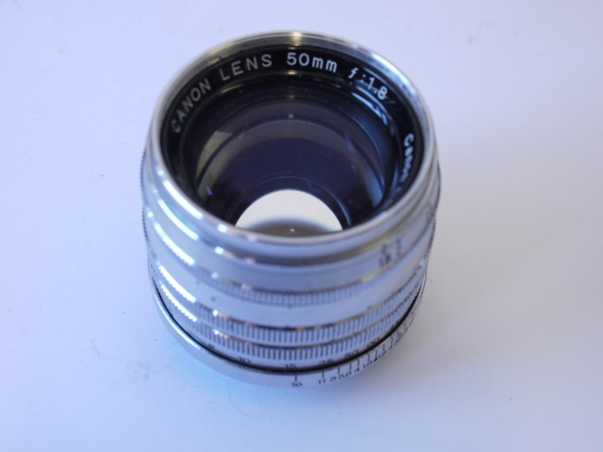 Canon 50mm f1.8 all chrome Leica L39 RF screw mount lens + Canon