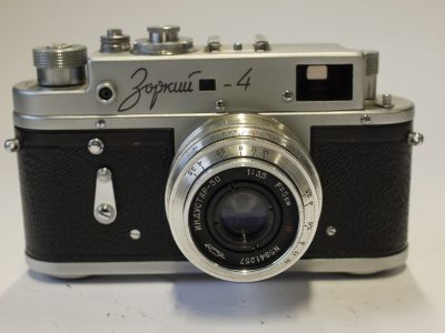 Zorki 4, with knob wind & strap lugs + 5cm f3.5 Industar-50 chrome rigid type lens & makers ER case with strap