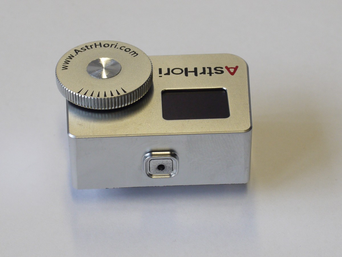 mwclassiccameras-20230922-39 AstrHori AH-M1 small shoe mounting CDS Exposure Meter, chrome, with USB charger & makers box