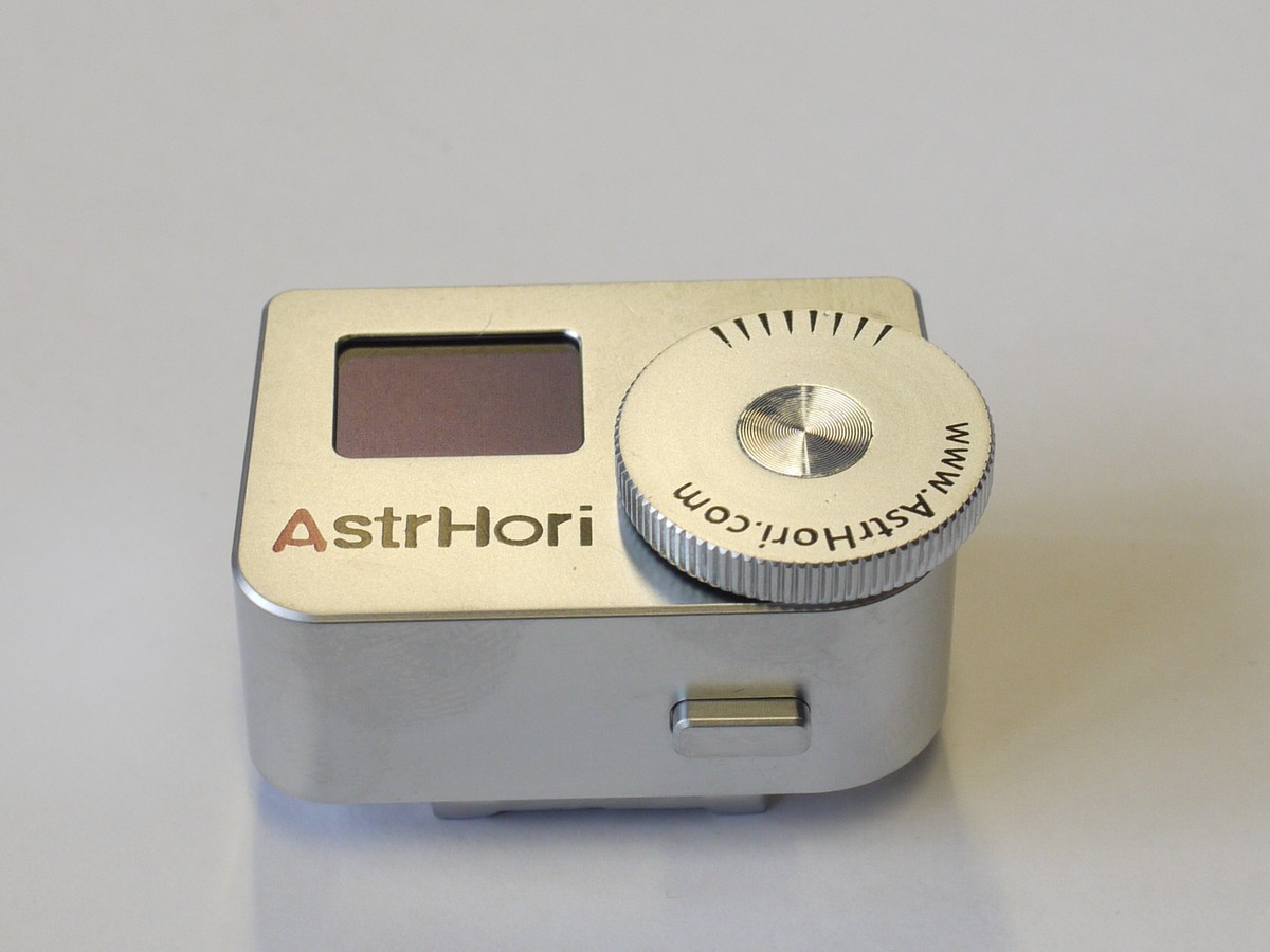 mwclassiccameras-20230922-40 AstrHori AH-M1 small shoe mounting CDS Exposure Meter, chrome, with USB charger & makers box