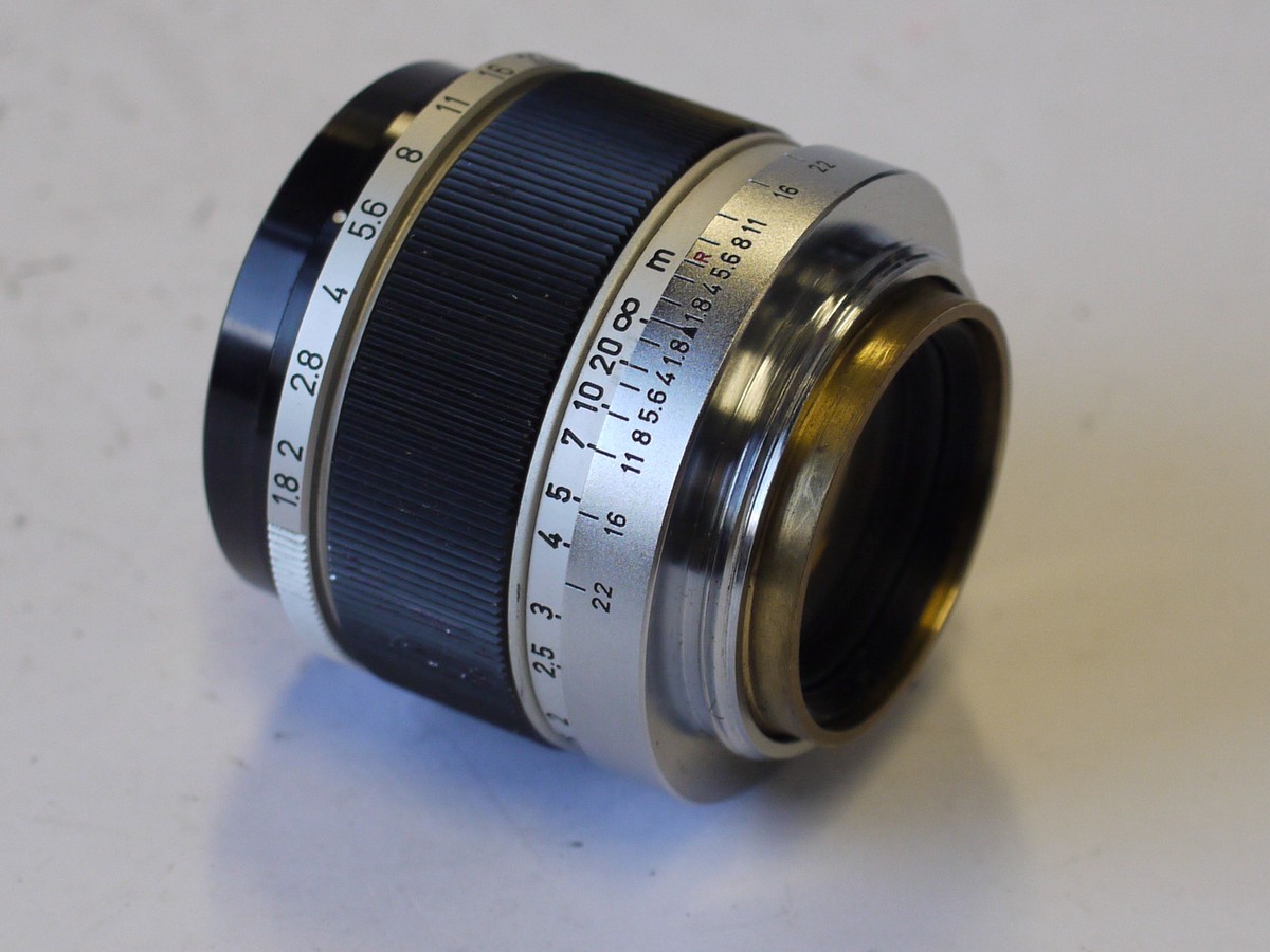 mwclassiccameras-20230929-221 Canon 50mm f1.8 black & chrome Leica L39 RF screw mount lens + rear cap