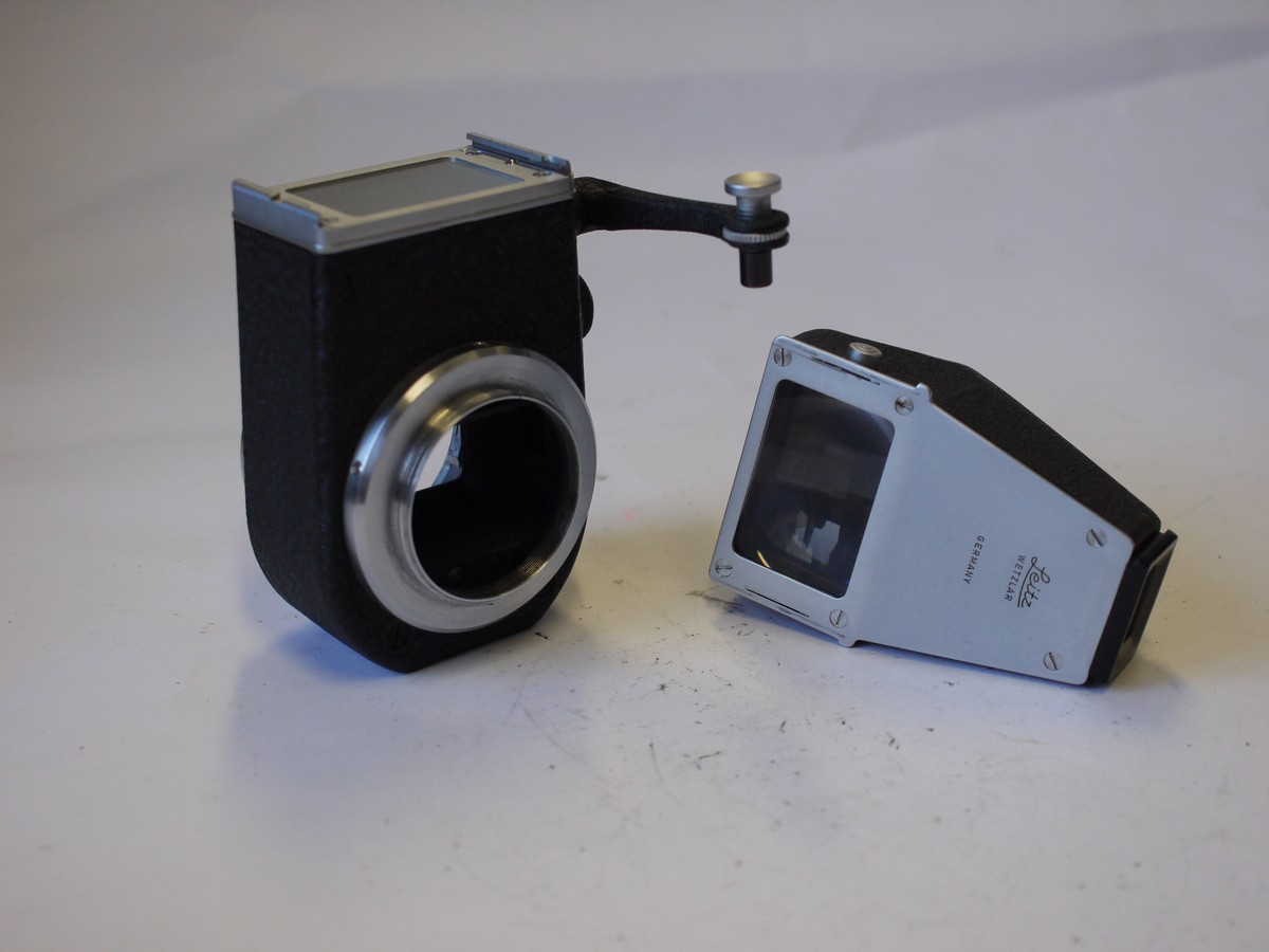 mwclassiccameras-20230929-242 Leitz Visoflex 2 housing with M bayonet front lens & L39 screw rear camera mounts + right-angle eye-level finder