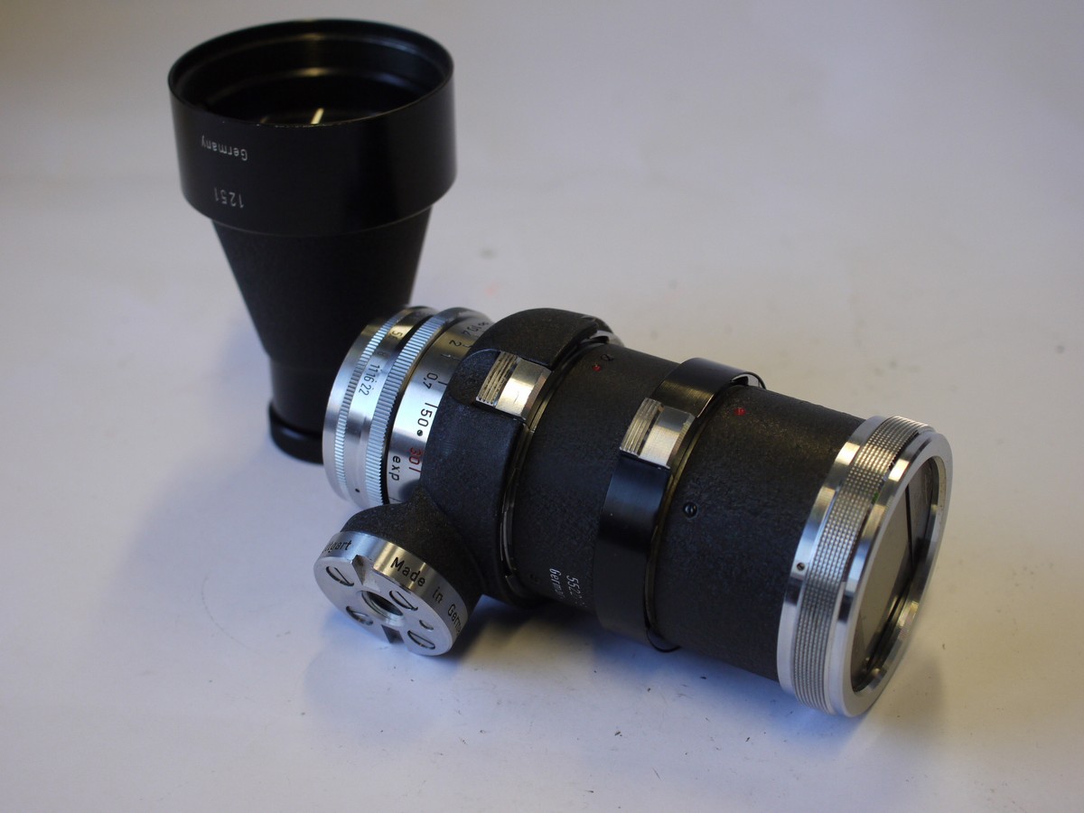 mwclassiccameras-20230929-99 Zeiss Ikon Contaprox outfit. Carl Zeiss Jena 5cm f3.5 Tessar lens in helicoid (563/04) + 1X contax RF mount Extension tube (5522/13) + Gropund glass focus checkiong tube (5520/6) + finder (1251) & Zeiss Ikon outfit case