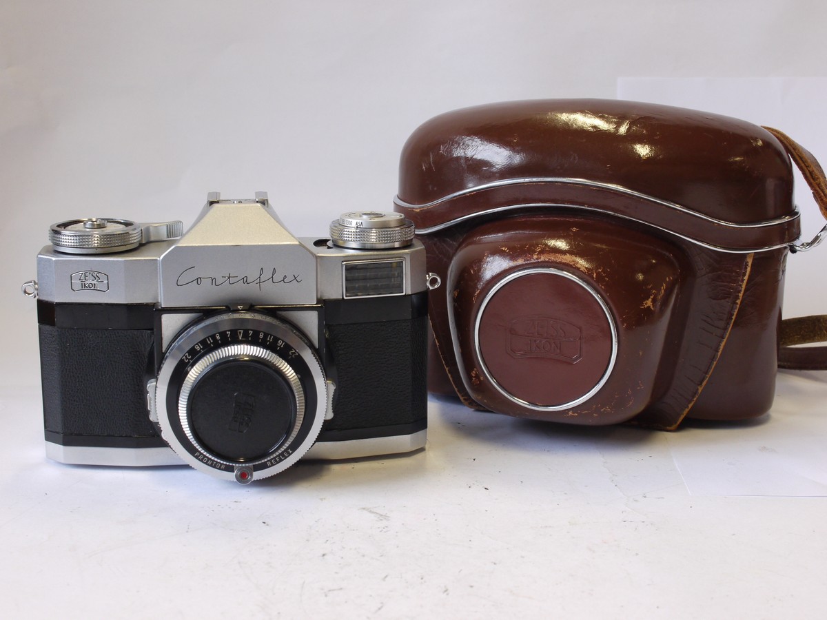 mwclassiccameras-20231013-294 Zeiss Ikon Contaflex Prima (10.1291) 35mm SLR, selenium metered + 45mm f2.8 Pantar interchangeable lens, with Zeiss UV filter, front cap & ER case. UNCOMMON