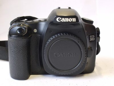 Canon EOS 30D SLR body, with Olympus neck strap, 2 x Batteries & charger