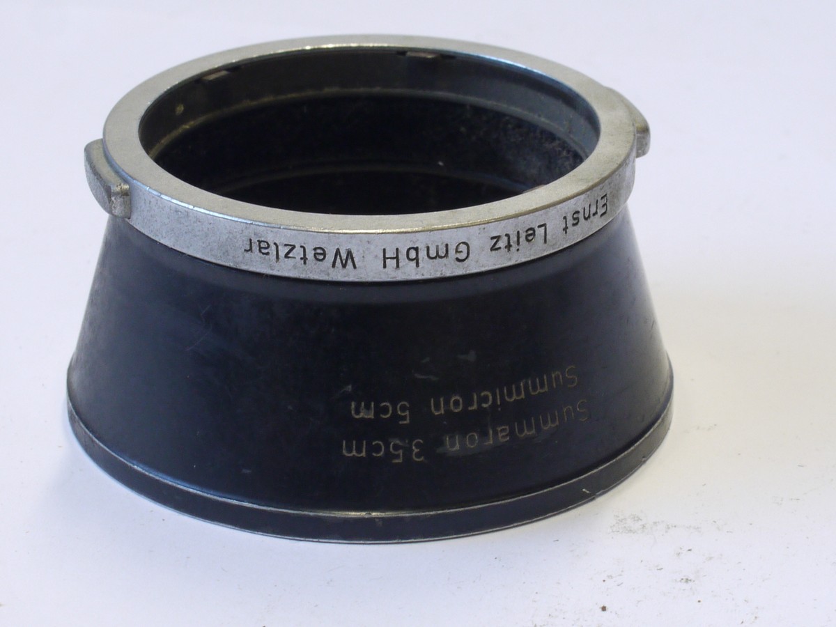 mwclassiccameras-20231020-302 Leitz Clip-on metal lens hood for 3.5cm Summaron & 5cm Sumnmicron rangefinder lenses