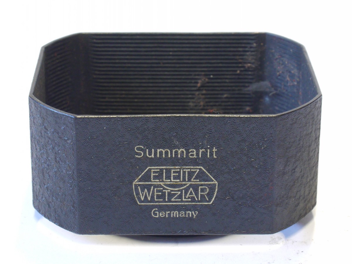 mwclassiccameras-20231020-306 Leitz A42 Push-on black crackle finish square lens hood for the 50mm f1.5 Summarit, without the fixing screw/collar