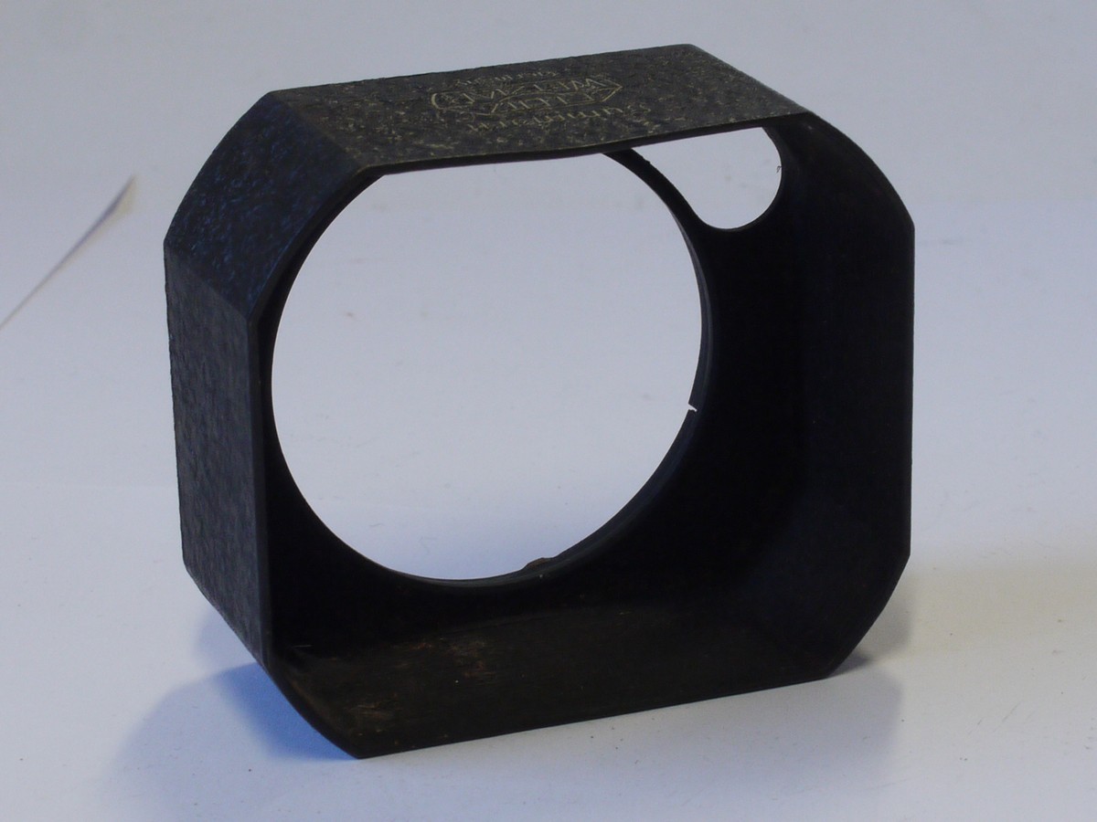 mwclassiccameras-20231020-307 Leitz A42 Push-on black crackle finish square lens hood for the 50mm f1.5 Summarit, without the fixing screw/collar