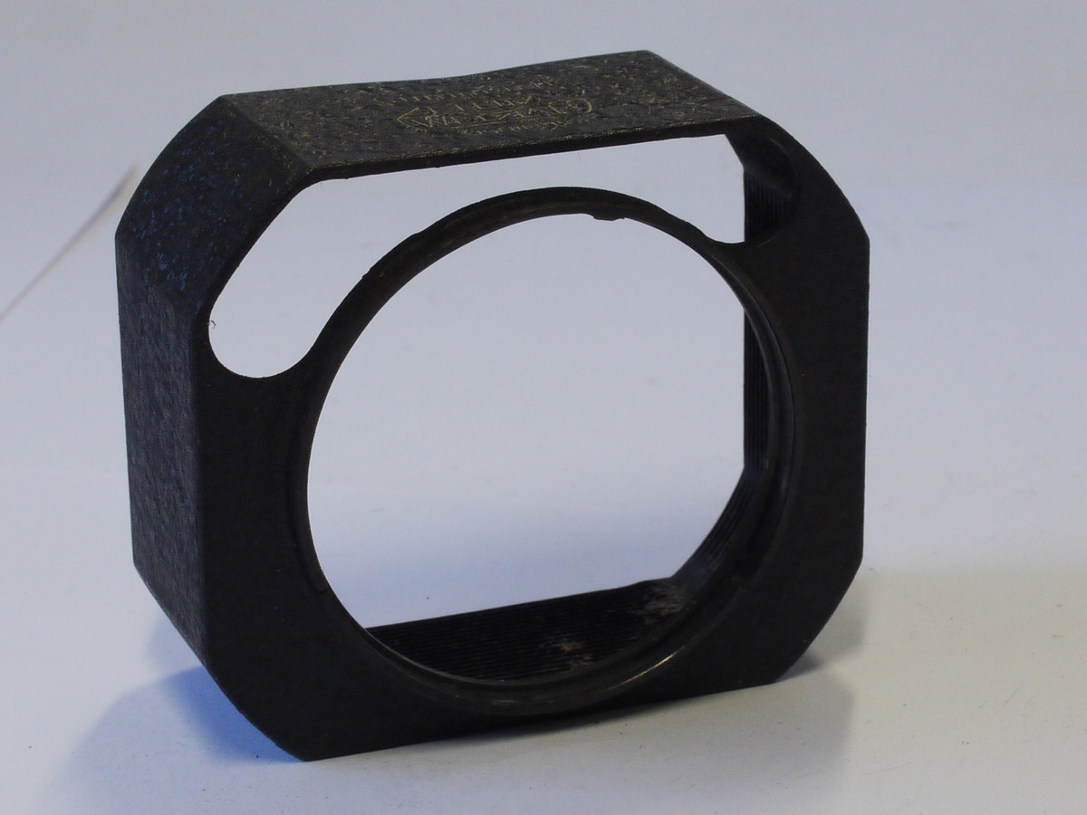 mwclassiccameras-20231020-308 Leitz A42 Push-on black crackle finish square lens hood for the 50mm f1.5 Summarit, without the fixing screw/collar