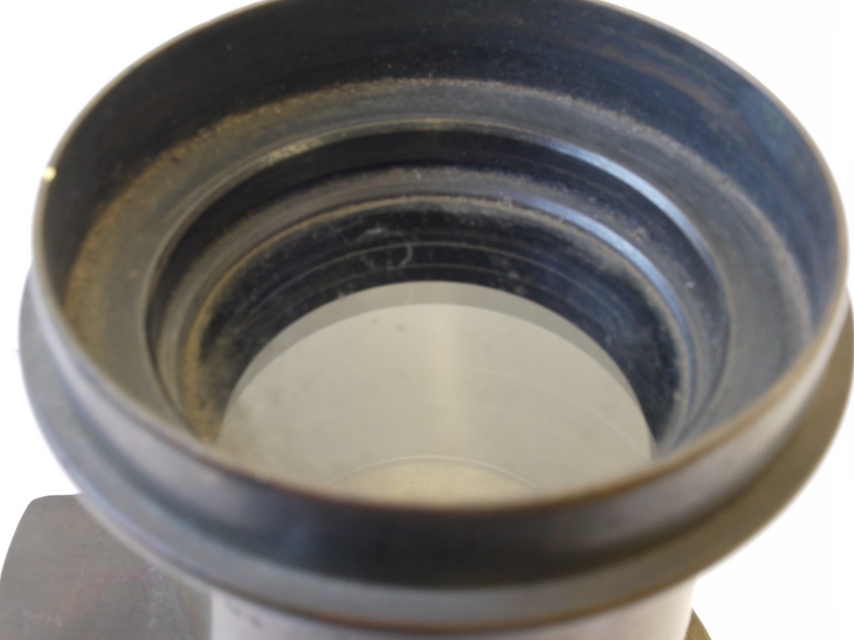 mwclassiccameras-20231020-446 Unamed 15 inch (Estimated) brass lens with slot & one Waterhouse stop + flange