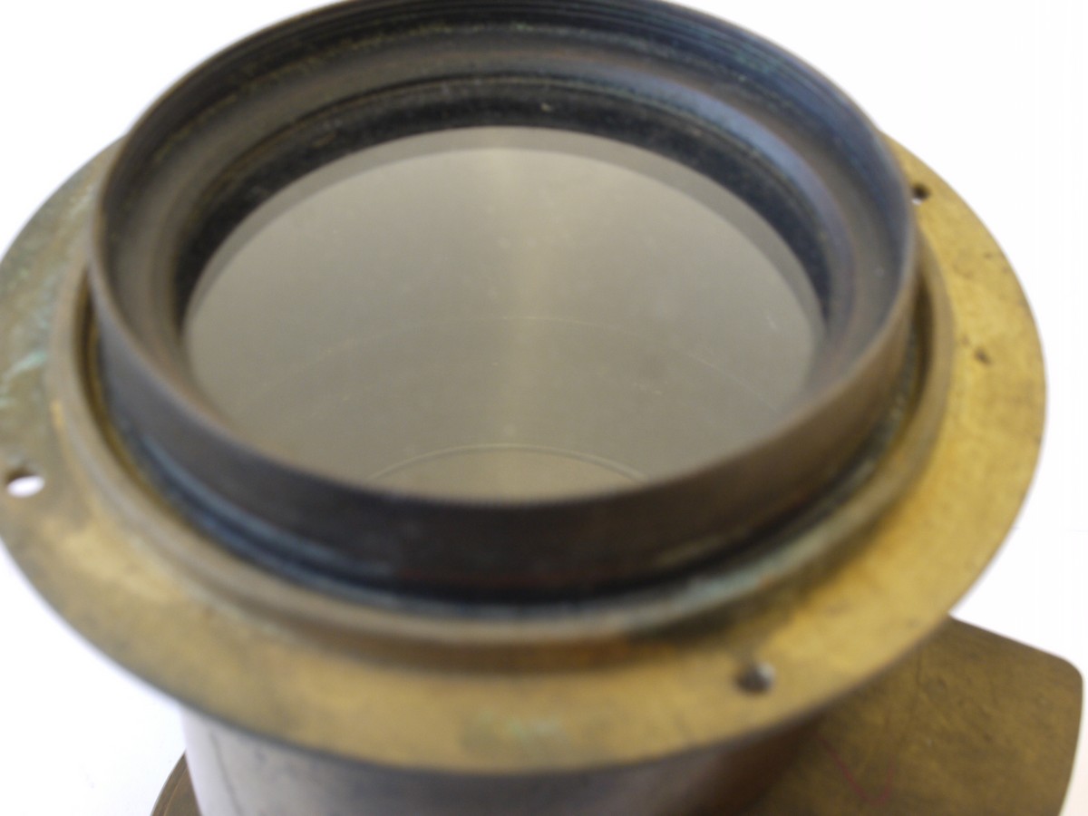 mwclassiccameras-20231020-447 Unamed 15 inch (Estimated) brass lens with slot & one Waterhouse stop + flange