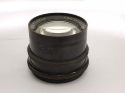 Carl Zeiss Jena 30cm f4.5 Tessar black paint brass lens, inscribed XII2 on the side, with Iris Diaphragm (stuck, not moving) & front cap