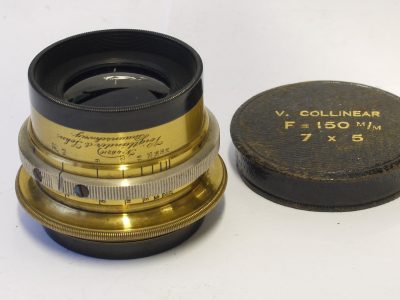 Voigtlander 150mm f6.3 Collinear II No.3 (7x5) brass lens with Iris Diaphragm & original front lens cap