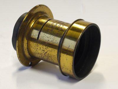 W Watson & Sons 6 1/2 inch RR (Rapid Rectilinear) brass lens with slot for Waterhous stops (no stops included), with flange. 60 front glsss to rear glass. 38mm glass diameter