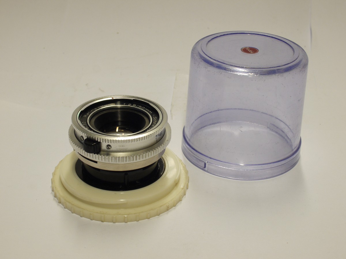 mwclassiccameras-20231103-510 Schneider 50mm f2.8 Xenar Deckel mount lens + Kodak Keepr case