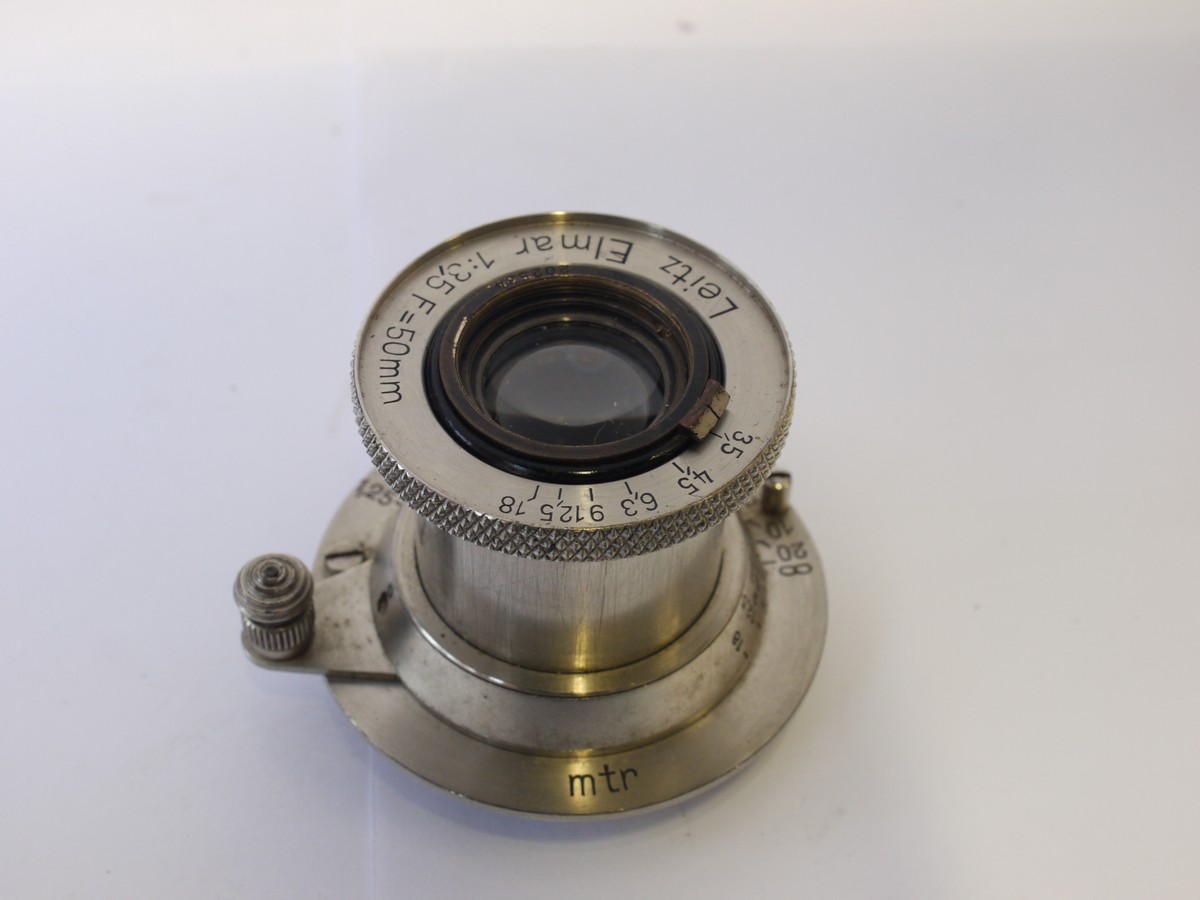 mwclassiccameras-20231103-78 Leitz 50mm f3.5 Elmar-L39 nickel collapsible lens, L39 Rangefinder coupled (No.202534)