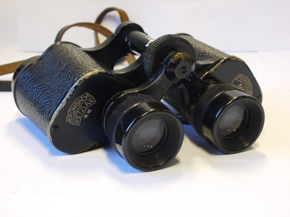mwclassiccameras-20231110-174 Krombach Wetzlar 8x30 Porrolux W.W (Wide Field) prismatic binoculars, with strap & leather carry case