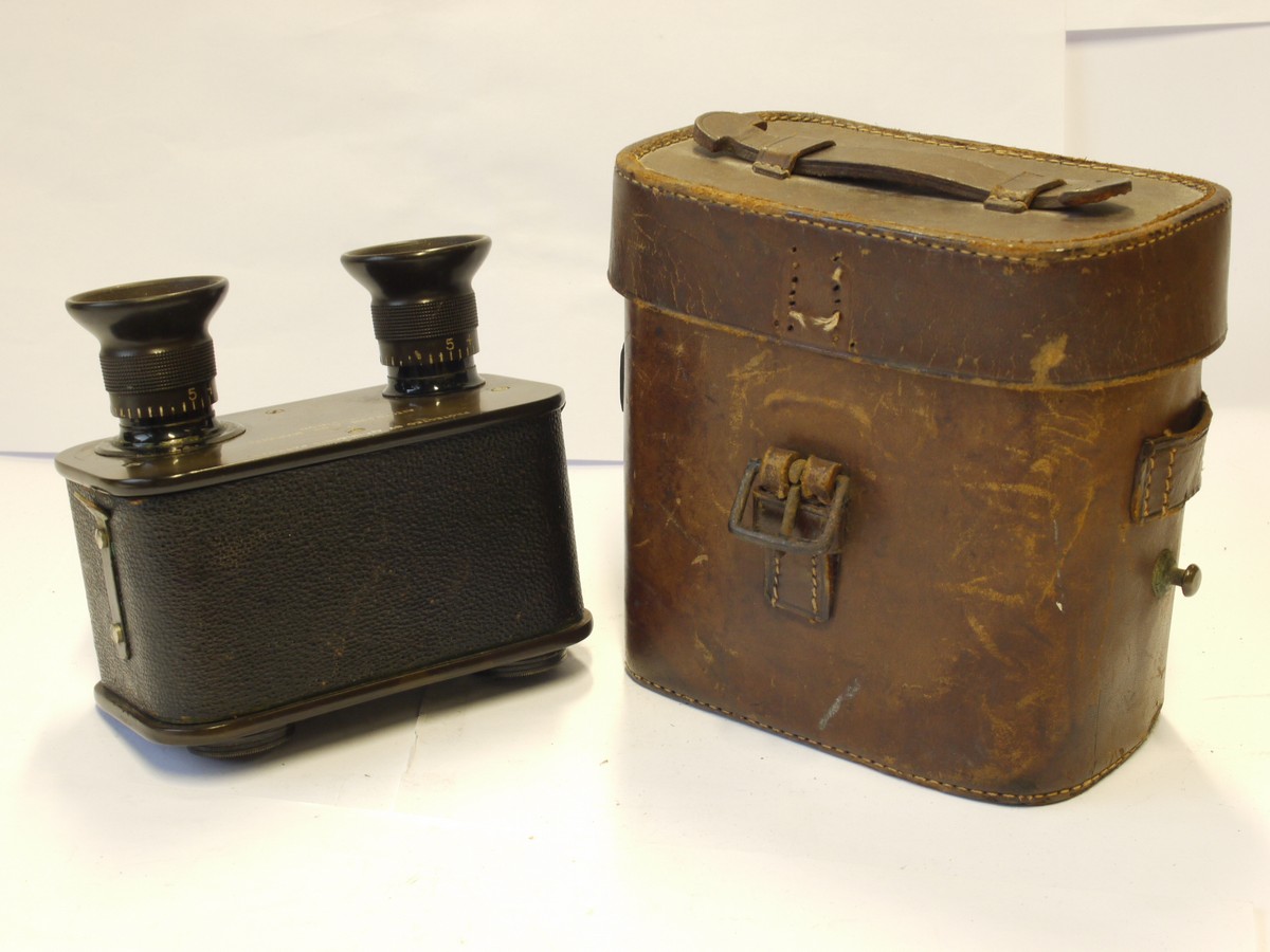 mwclassiccameras-20231110-190 Aitchison & Co X6 Box shaped early vintage binoculars with adjustable eyepieces + makers original fitted leather case. RARE