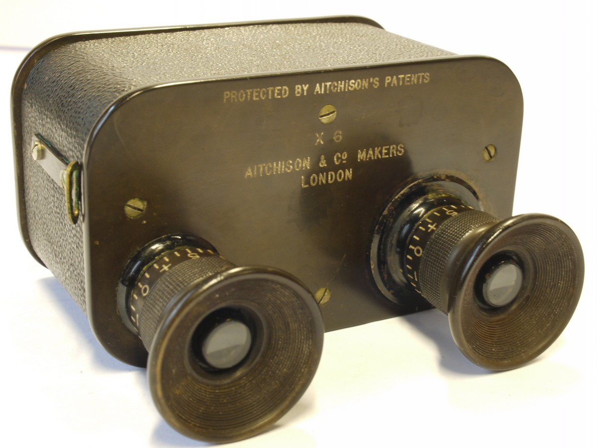mwclassiccameras-20231110-191 Aitchison & Co X6 Box shaped early vintage binoculars with adjustable eyepieces + makers original fitted leather case. RARE