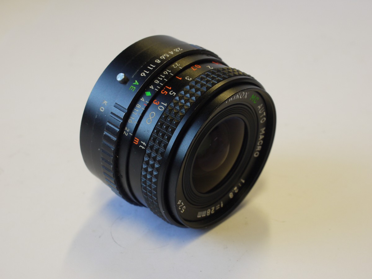 mwclassiccameras-202400202-140 Trirox 28mm f2.8 MC Auto Macro manual focus lens in Konica AE bayonet mount