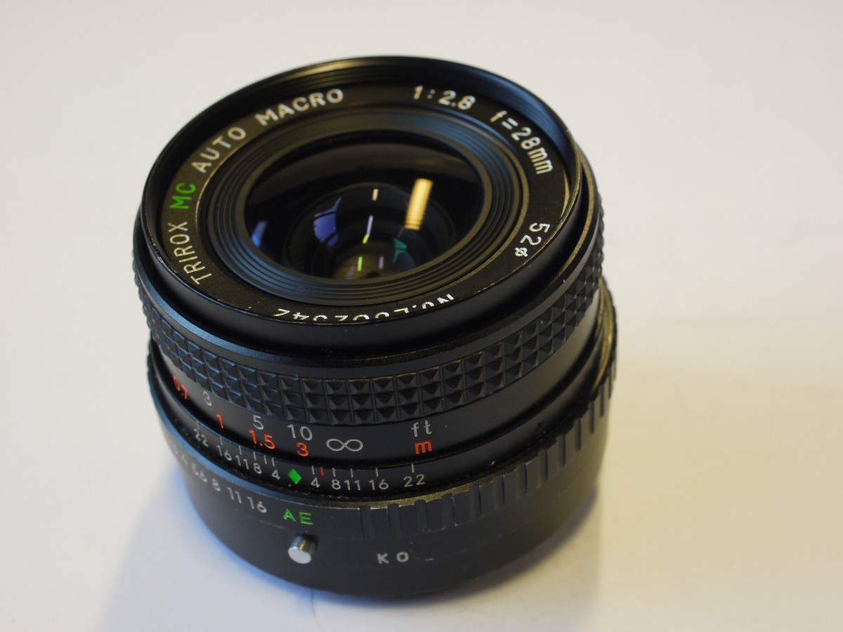 mwclassiccameras-202400202-142 Trirox 28mm f2.8 MC Auto Macro manual focus lens in Konica AE bayonet mount