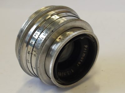 Meyer Gorlitz 85mm f3.5 Primotar chrome Medium Format lens in Meister/Reflex Korelle 58mm thread mount. UNCOMMON