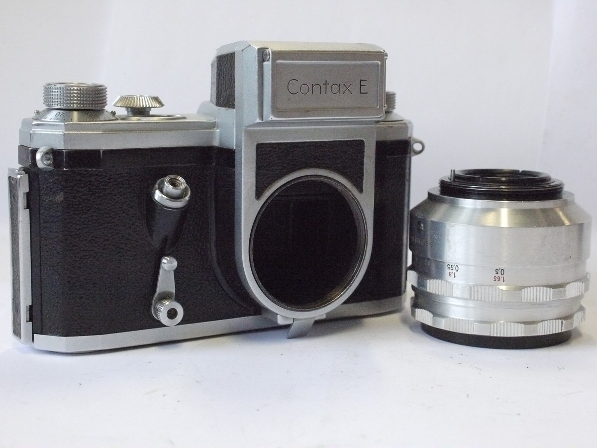 mwclassiccameras-20240223-12 Contax E 35mm SLR, selenium metered + Jena 50mm f2.8 T coated all chrome M42 screw mount lens. UNCOMMON CAMERA, SMALL PRODUCTION