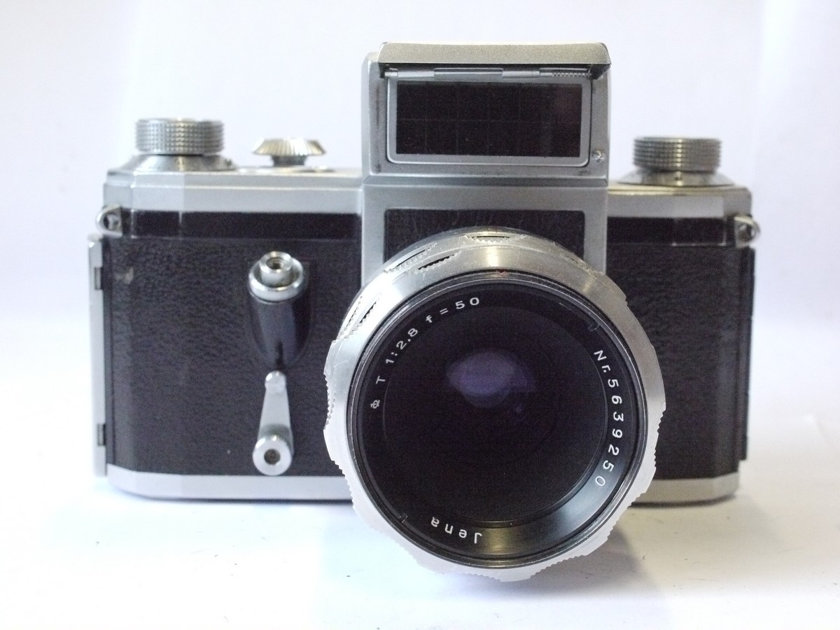 mwclassiccameras-20240223-8 Contax E 35mm SLR, selenium metered + Jena 50mm f2.8 T coated all chrome M42 screw mount lens. UNCOMMON CAMERA, SMALL PRODUCTION