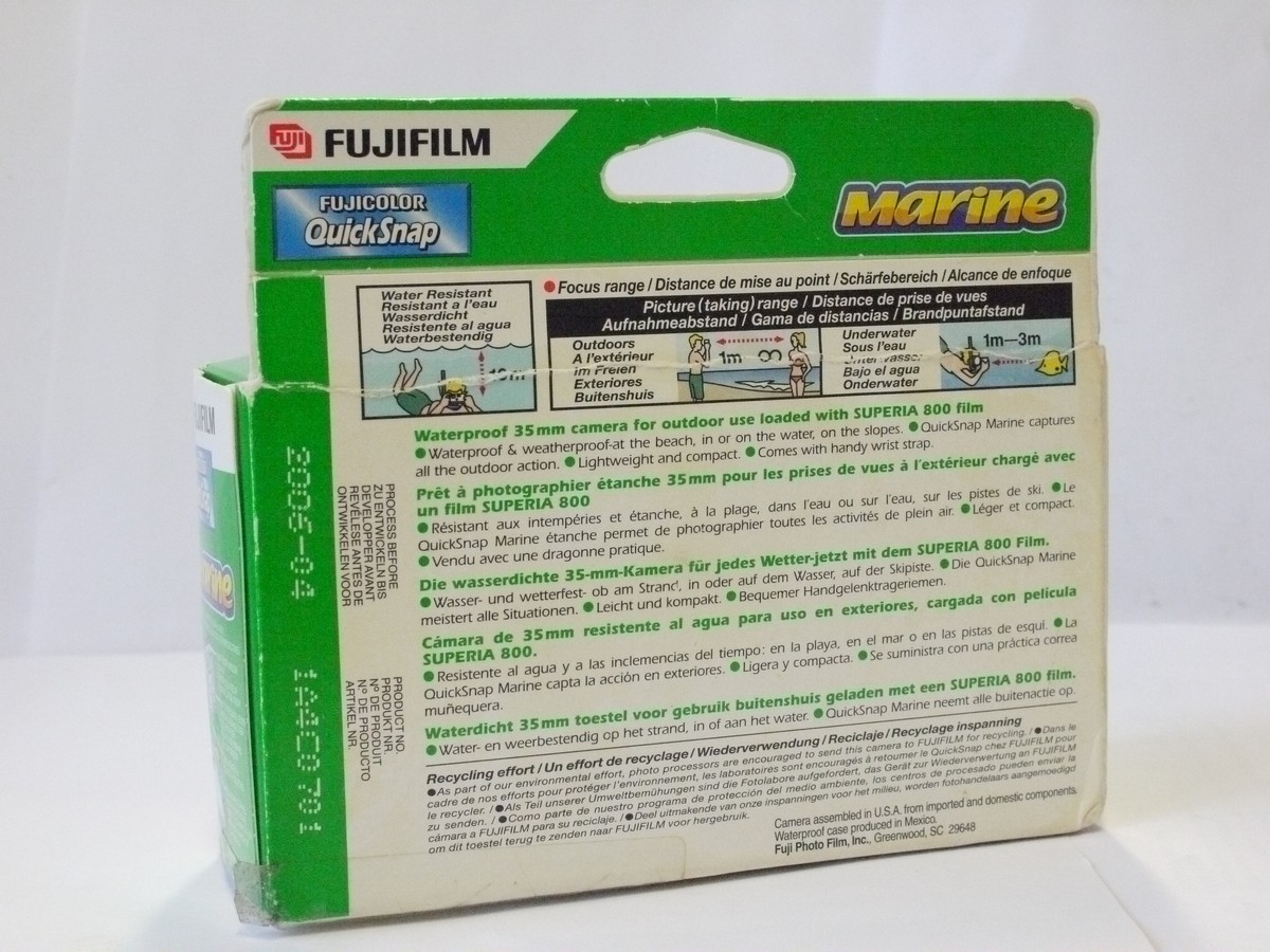 mwclassiccameras-20240229-137 Fujifilm Marine Single Use 35mm camera, Waterproof, Green underwater coloured. Preloaded with 27 Exposure Film. Film Expiry 04/2006