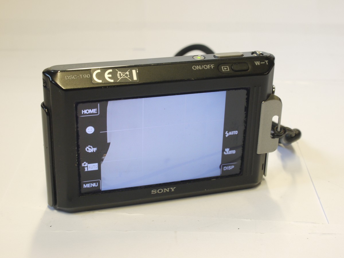 mwclassiccameras-20240315-186 Sony Cybershot DSC-T90 12.1MP digital compact camera, black, with Carl Zeiss 6.18-24.7mm f3.5-4.6 Vario Tessar 4X Optical Steadyshot Zoom lens + Battery & Wrist Strap