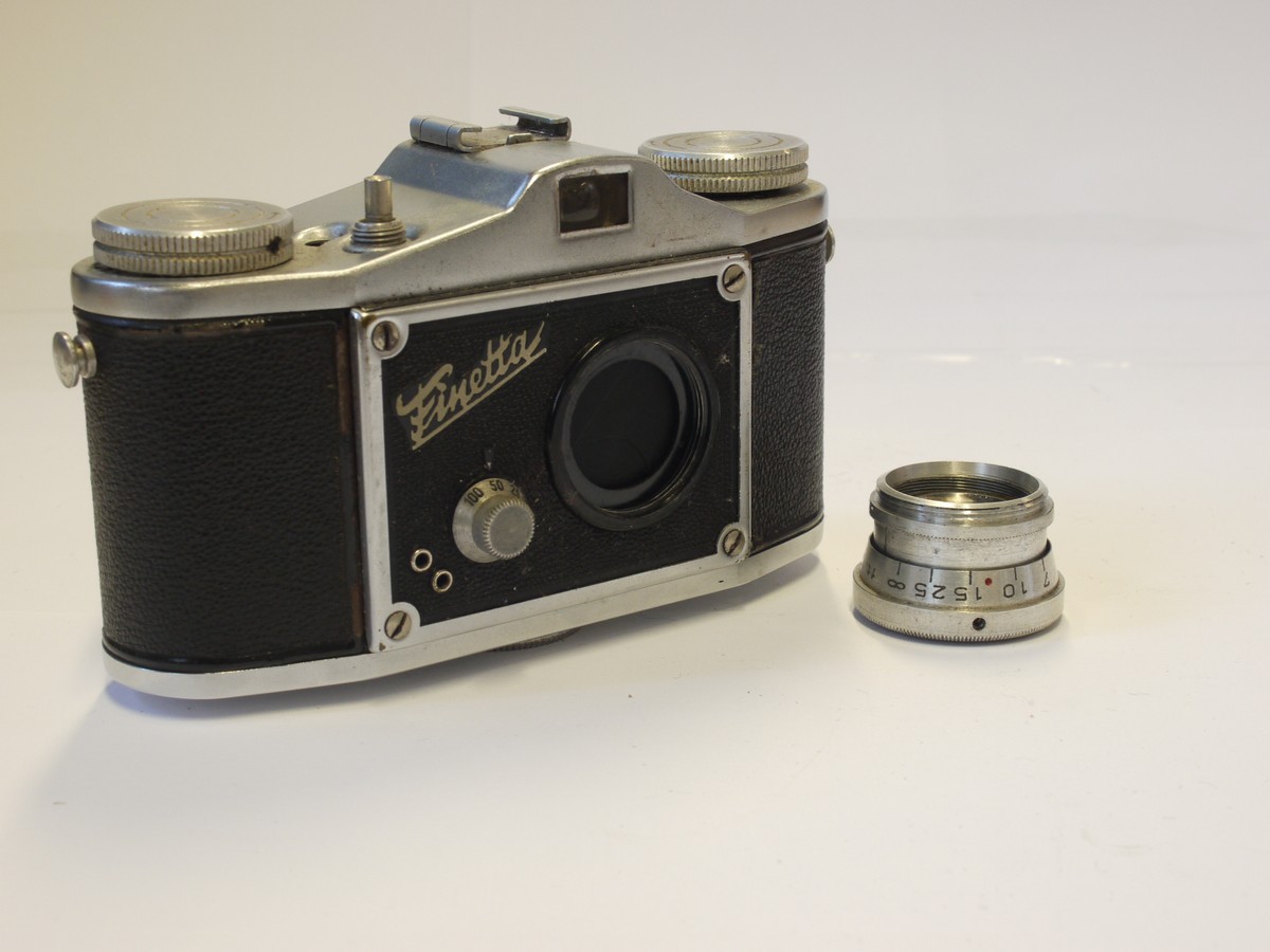 mwclassiccameras-20240315-59 P Saraber Finetta 35mm camera + 45mm f2.8 Finetar screw mount interchangeable lens