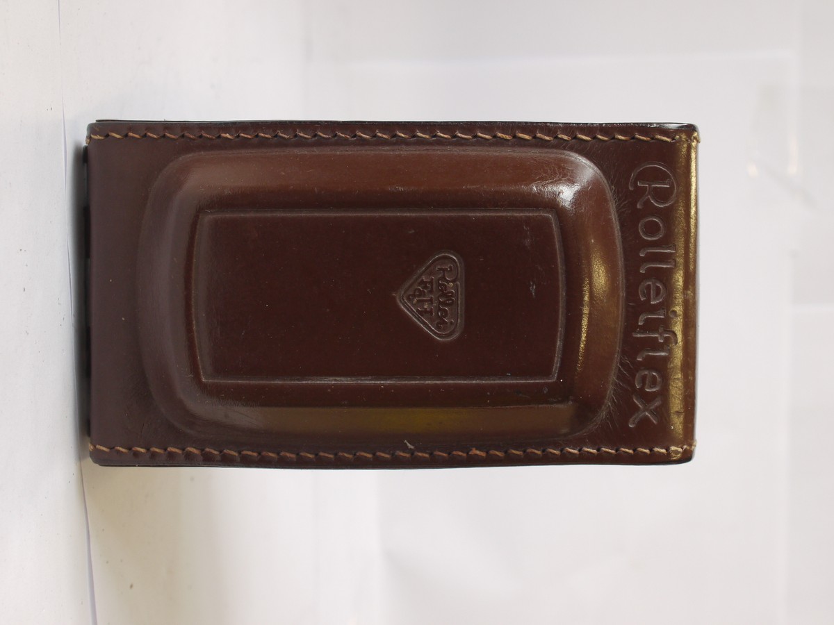 mwclassiccameras-20240329-298 Rolleiflex brown leather ER case for the 4x4 Baby Rollei Post-War Black TLR. UNCOMMON