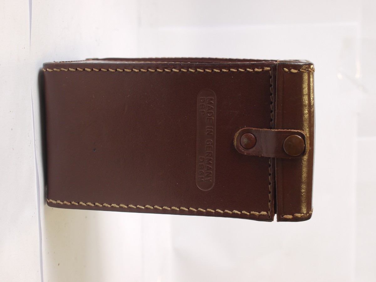 mwclassiccameras-20240329-299 Rolleiflex brown leather ER case for the 4x4 Baby Rollei Post-War Black TLR. UNCOMMON