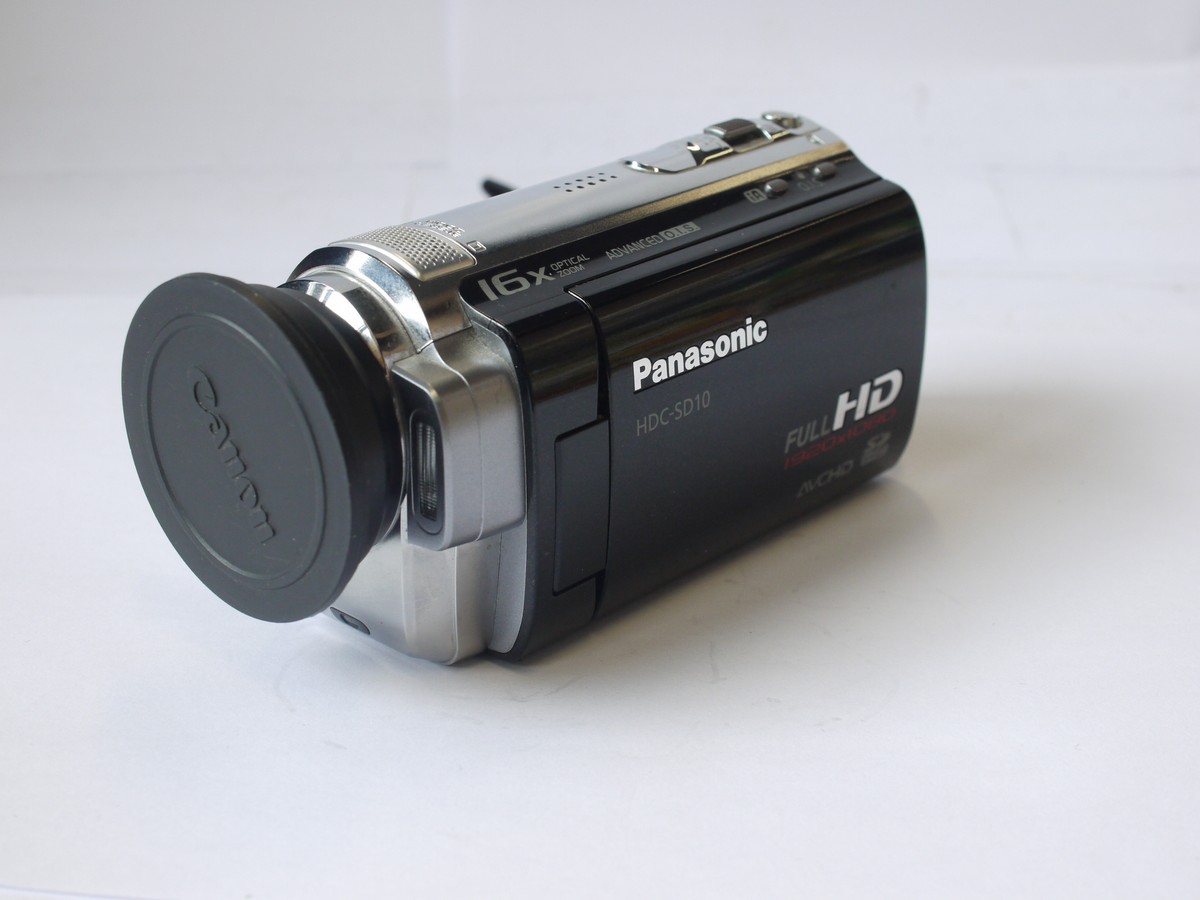 mwclassiccameras-20240329-36 Panasonic HDC-SD10 Video Camera with 2.95-47.2mm f1.8 16X Optical Zoom lens + Canon Wide Attachent WA-30.5 with cap. Camera has no Battery & no Charger