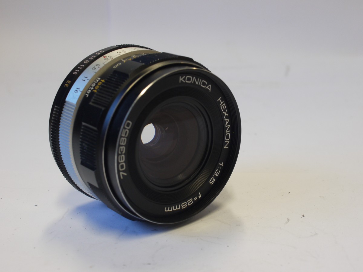 mwclassiccameras-20240329-450 Konica 28mm f3.5 Hexanon AR manual focus bayonet mount lens + Konica caps