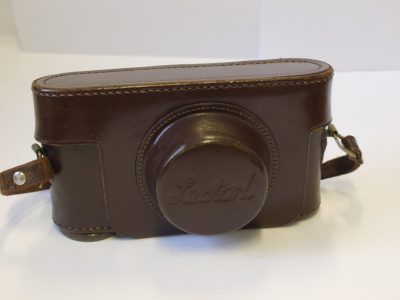 Leotax Leica Copy brown leather ER case with strap & standard/long nose front. With large Tripod screw