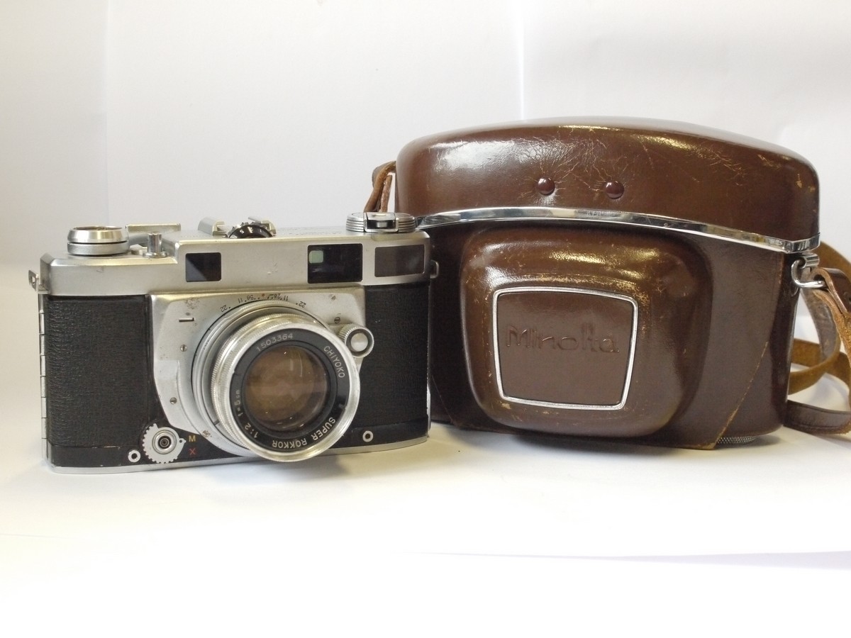 mwclassiccameras-20240426-109 Minolta Super A 35mm coupled rangefinder camera + 5cm f2 Super Rokkor interchangeable lens & Minolta ER case with strap. UNCOMMOM CAMERA, ESPECIALLY WITH F2 LENS